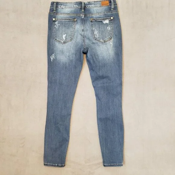 Judy Blue Jeans Womens 30 Blue Skinny Leopard Cheetah Print Ripped Stretch Denim - Picture 2 of 16